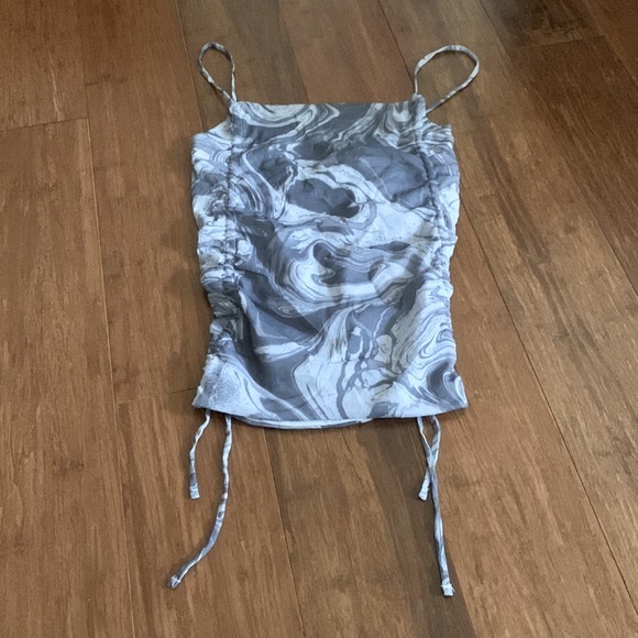 NWT Urban Outfitters Tasmin Mesh Grey Psychedelic Ruched Cropped Cami Top Size S - Picture 5 of 6